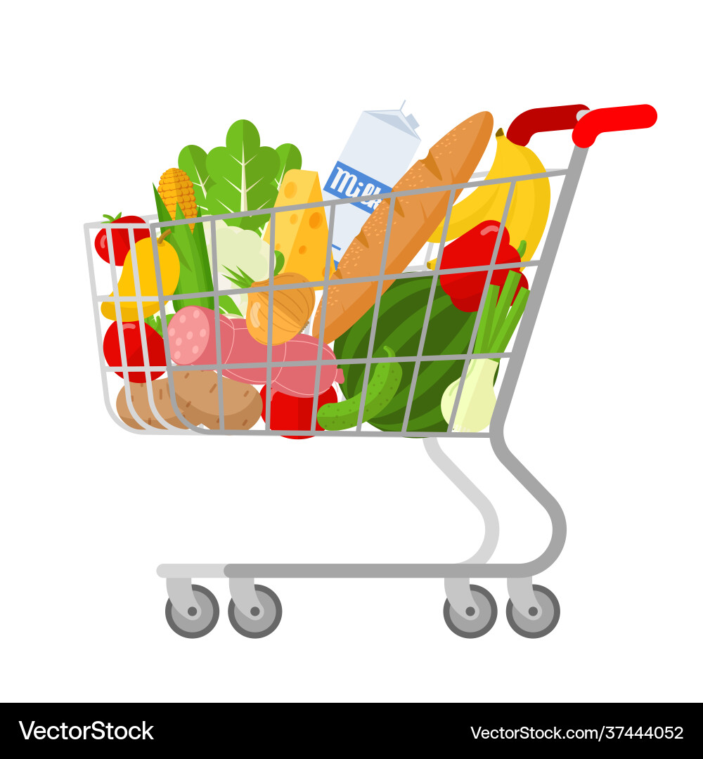 Full shopping supermarket cart vector image