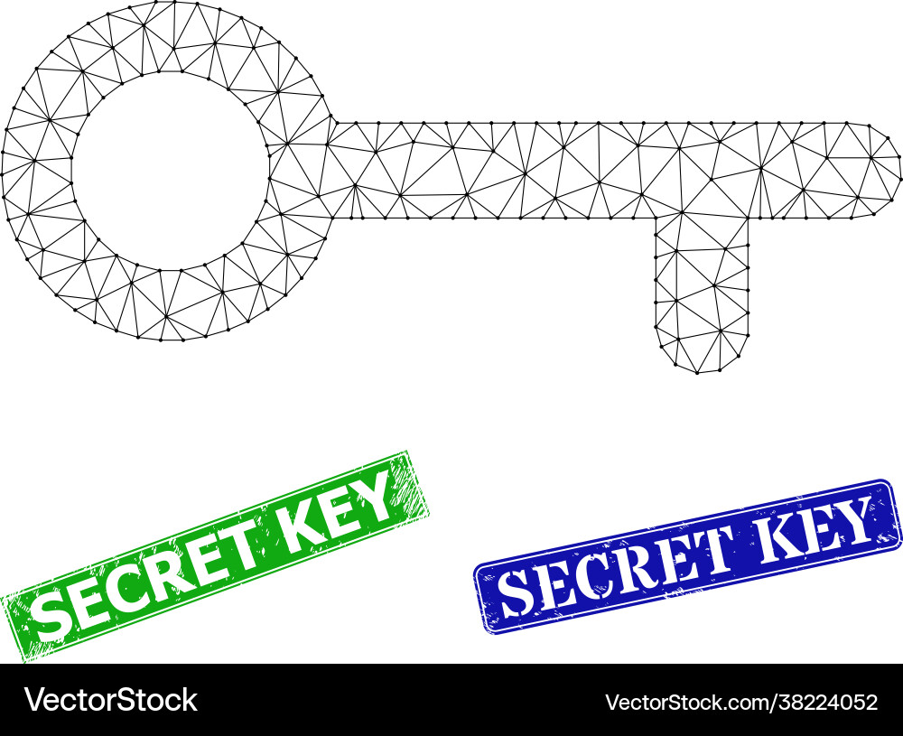 Grunged secret key badges and triangular mesh Grunged secret key badges and triangular mesh vector image