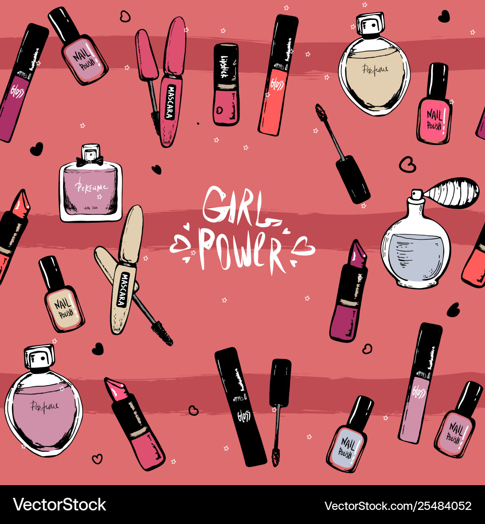 Schönheit nahtlos Muster Nagellack Lippenstift Schönheit nahtlos Muster Nagellack Lippenstift vektorbild