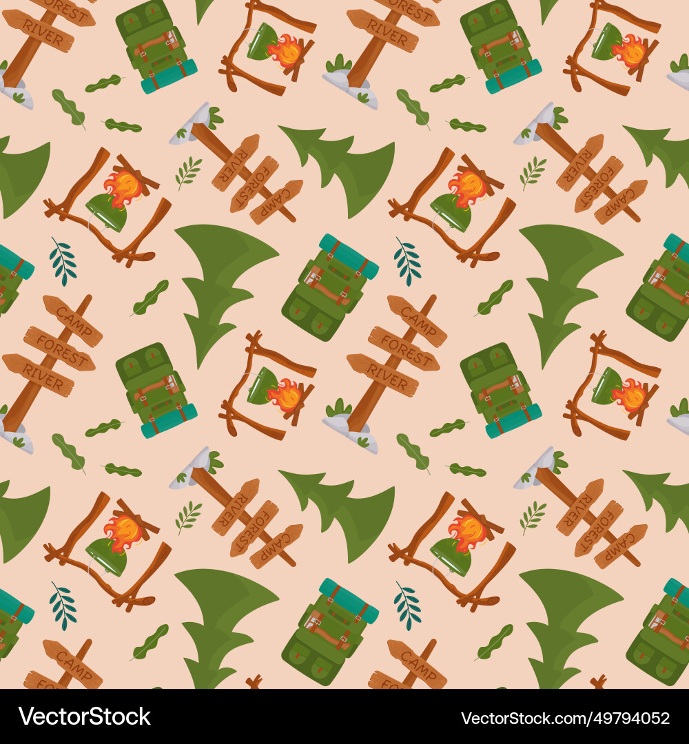 Seamless pattern with a campfire pointers fir Seamless pattern with a campfire pointers fir Vector Image