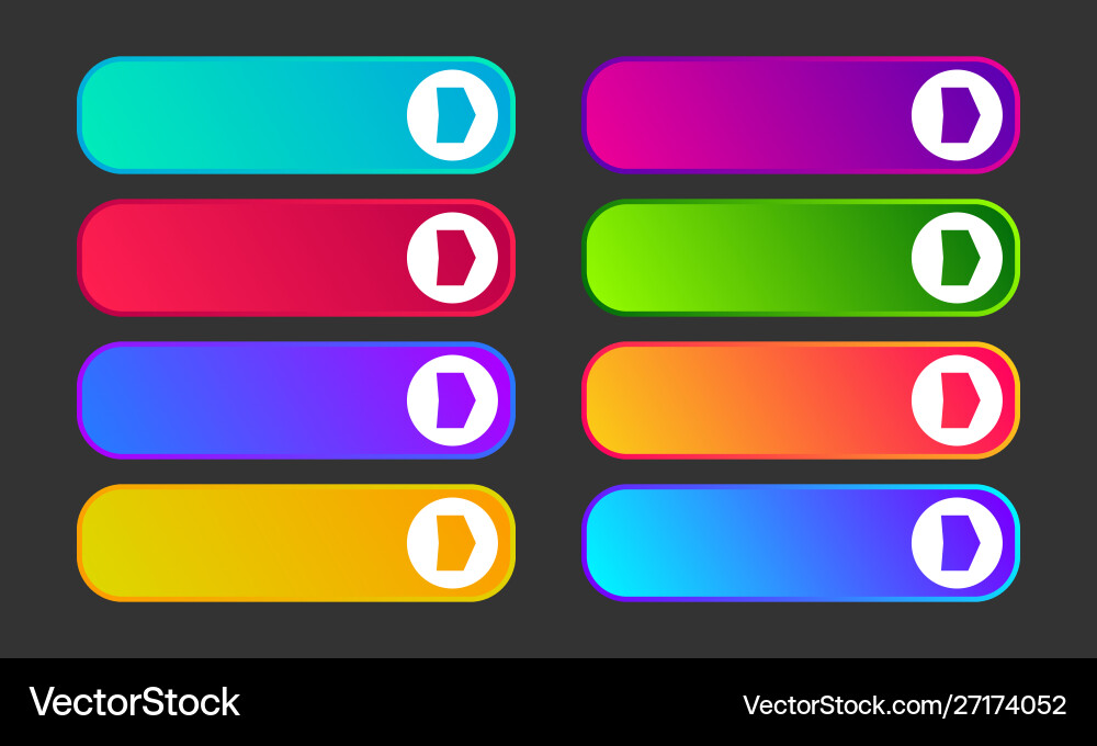 Set eight modern gradient buttons with arrows vector image
