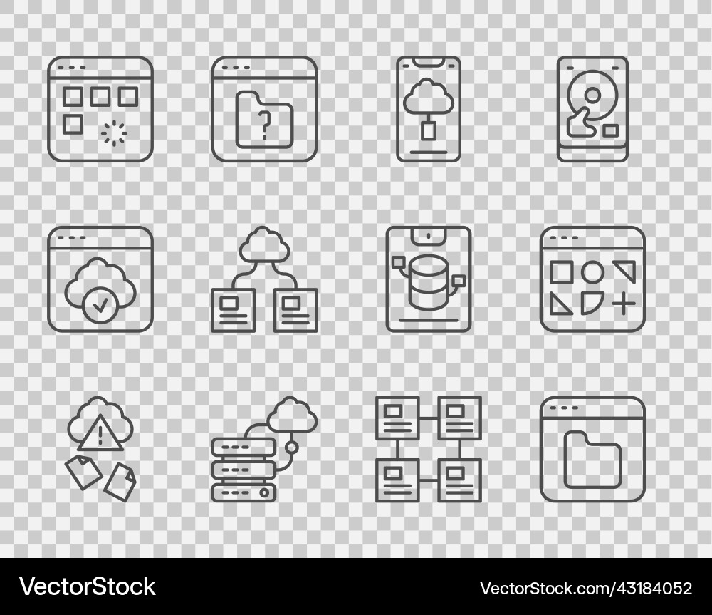 Set line cloud hacking browser files technology Set line cloud hacking browser files technology Vector Image