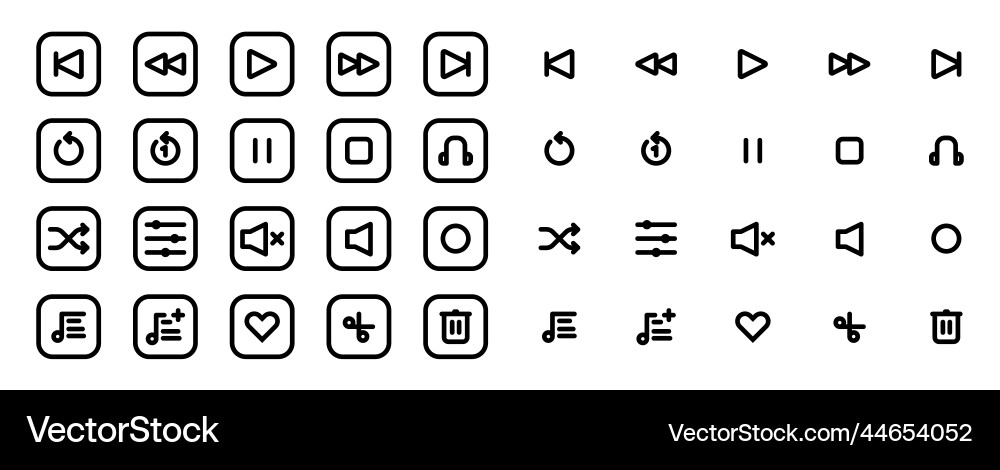 Set of media player icons in line style music Vector Image