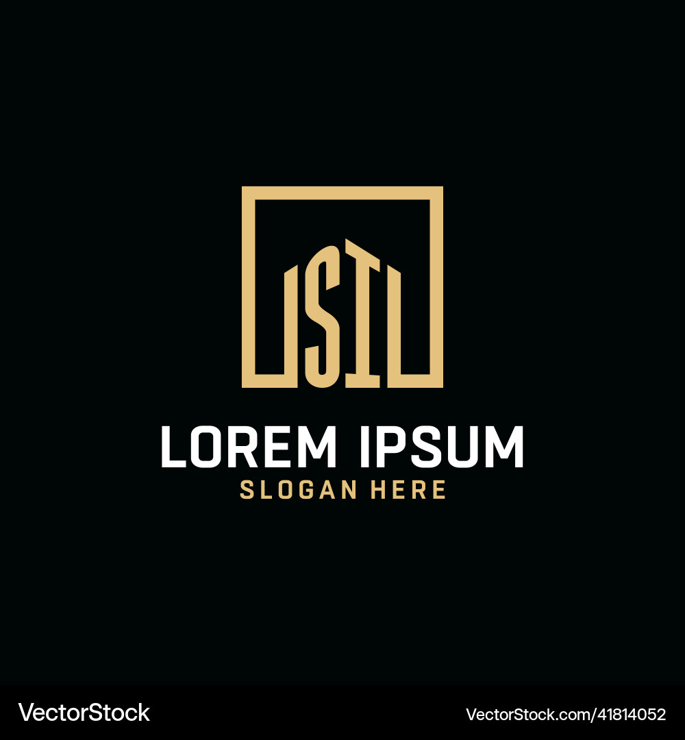 Si initial monogram logo design with square shape Si initial monogram logo design with square shape Vector Image