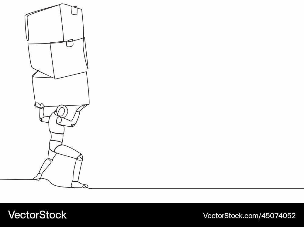Single continuous line drawing of tired robot Vector Image