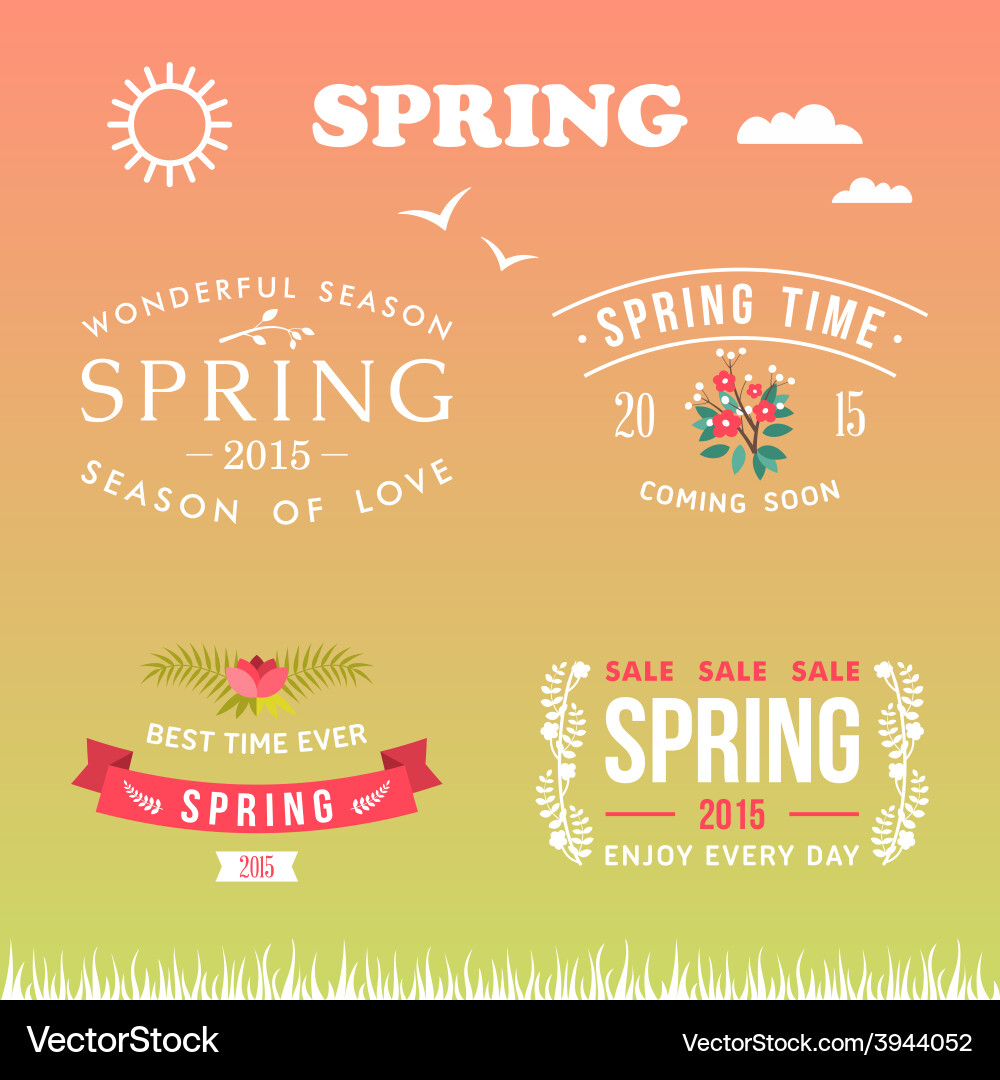 Spring typographic design set of labels and badges vector image