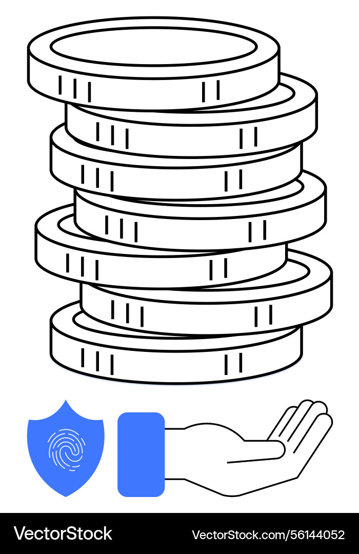 Stack of coins with hand and fingerprint shield Stack of coins with hand and fingerprint shield vector image