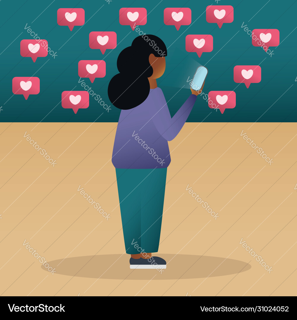 Stylish hipster girl looking at phone and getting Stylish hipster girl looking at phone and getting vector image