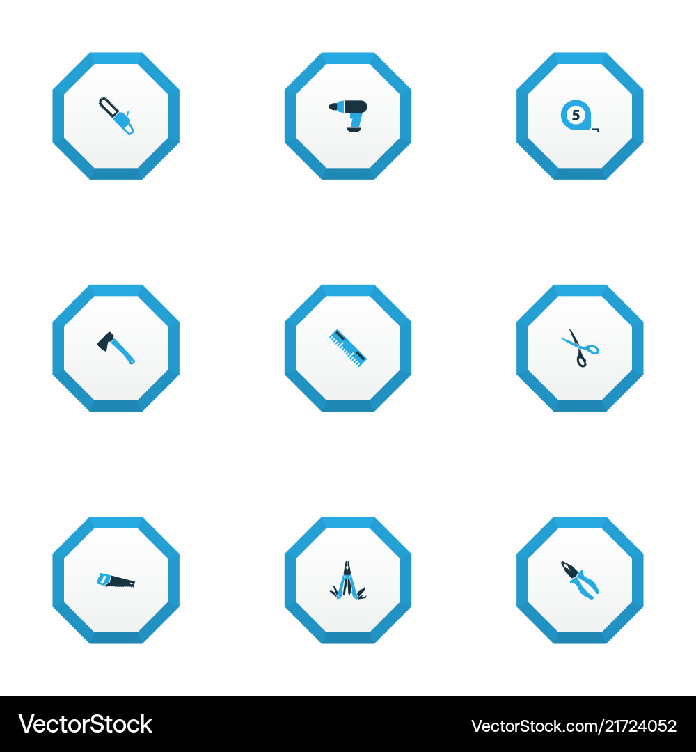 Tools icons colored set with chainsaw scissors Tools icons colored set with chainsaw scissors vector image