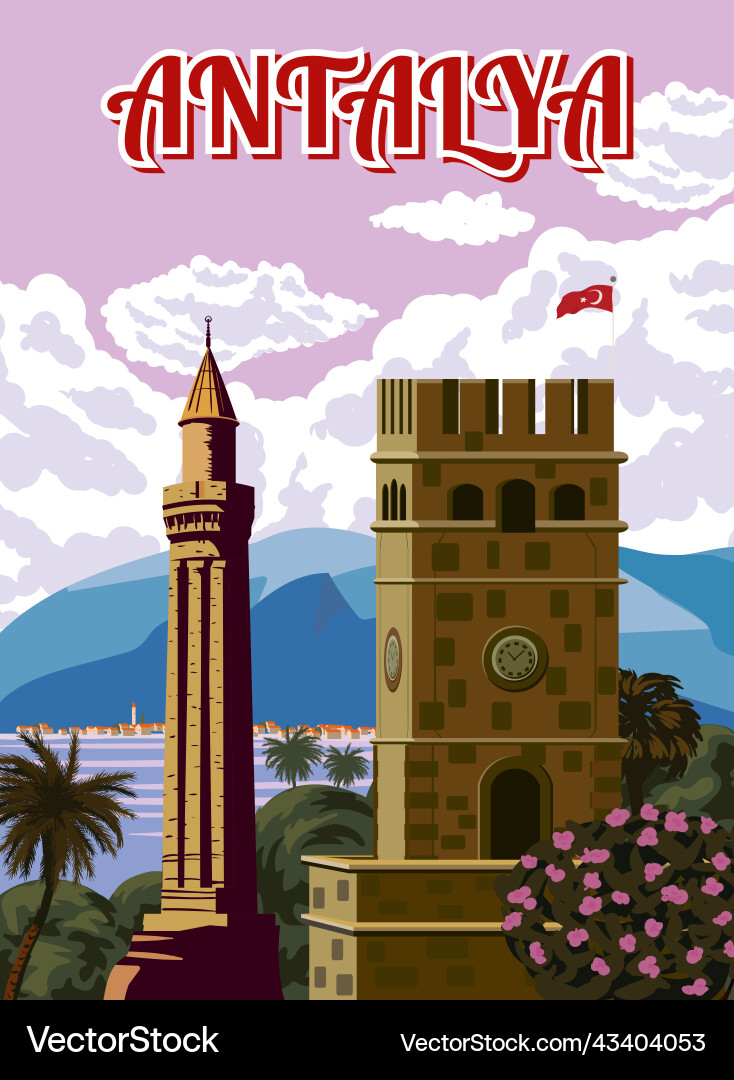 Antalya retro mark poster saat kulesi Antalya retro mark poster saat kulesi vektorbild