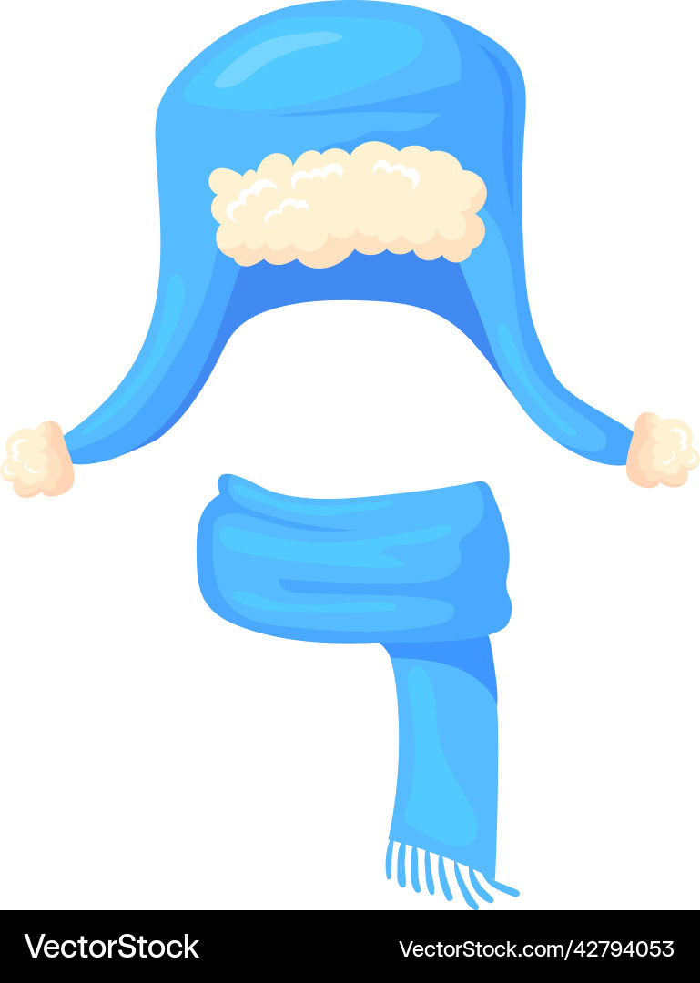Blue winter hat and warm scarf cartoon knitting Blue winter hat and warm scarf cartoon knitting vector image