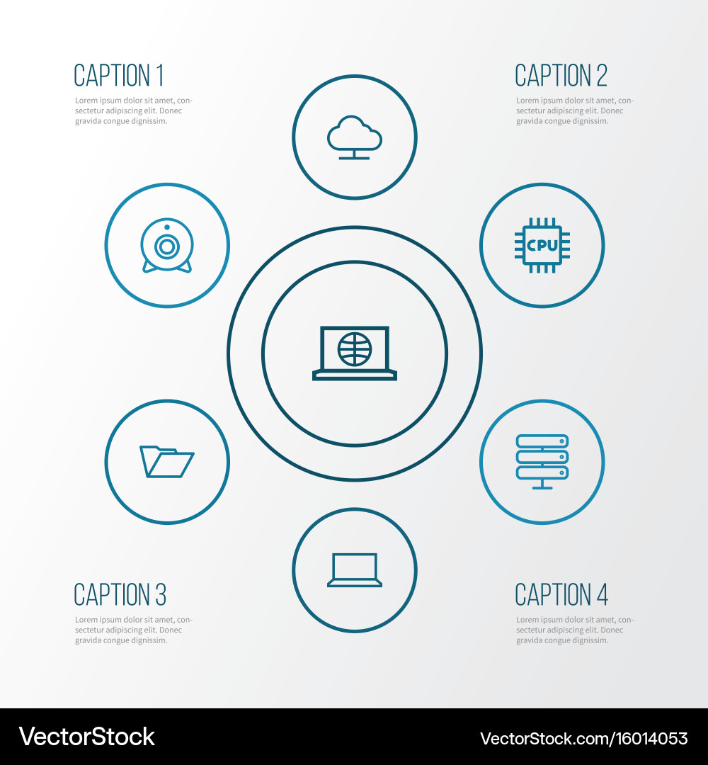 Computer outline icons set collection of laptop Vector Image