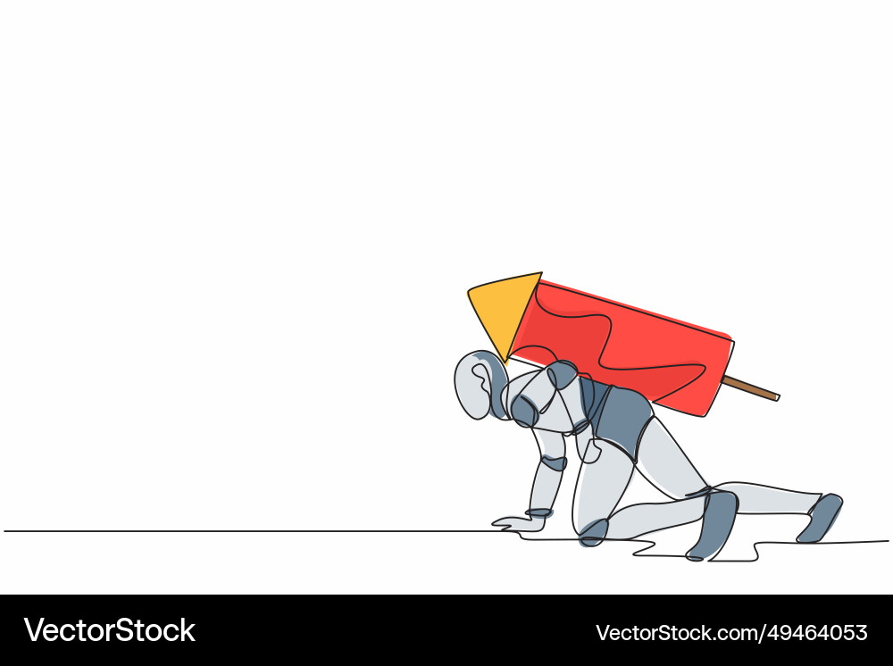 Continuous one line drawing robot with rocket Continuous one line drawing robot with rocket Vector Image