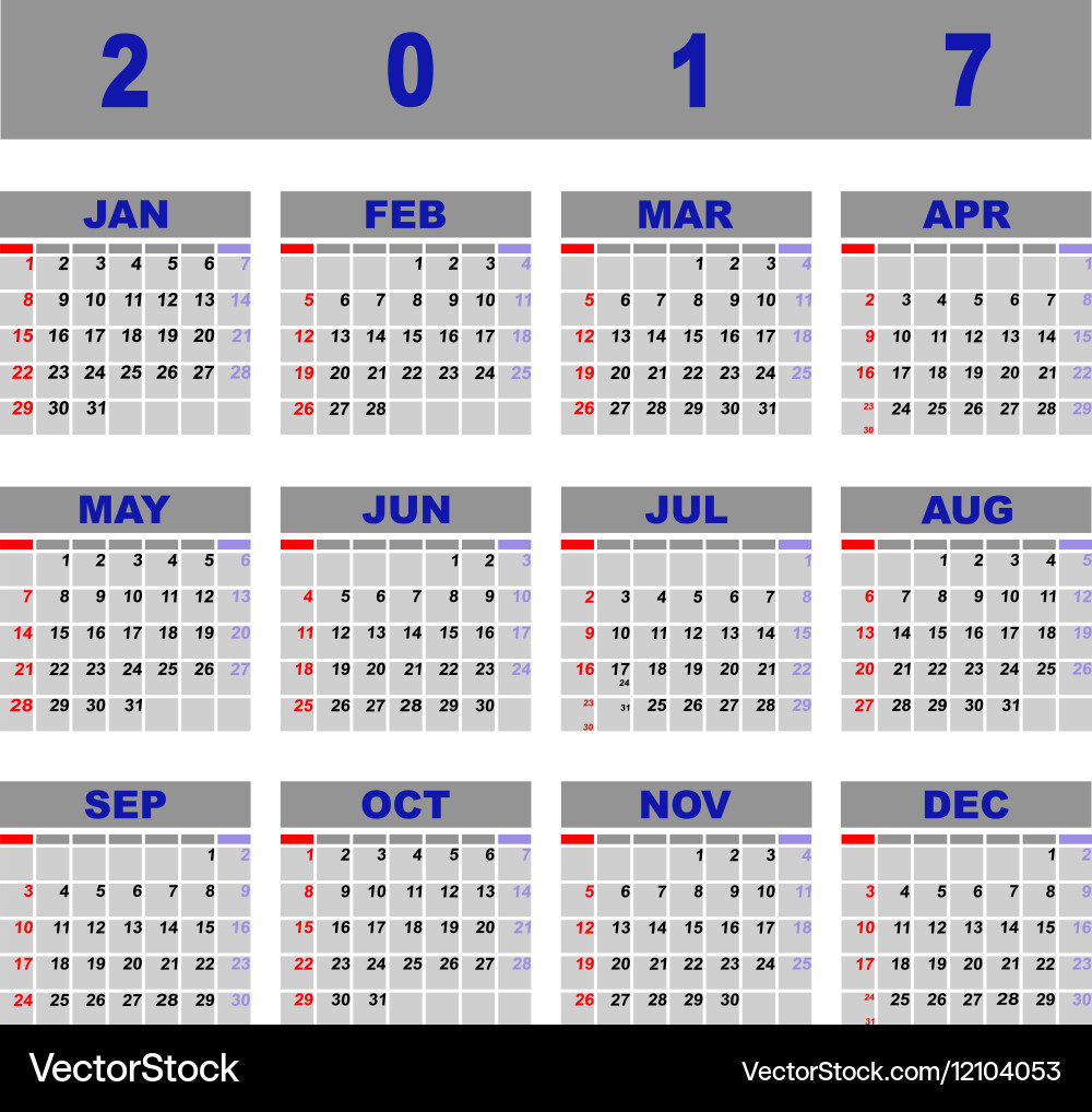 Create demo 2017 calendar template vector image