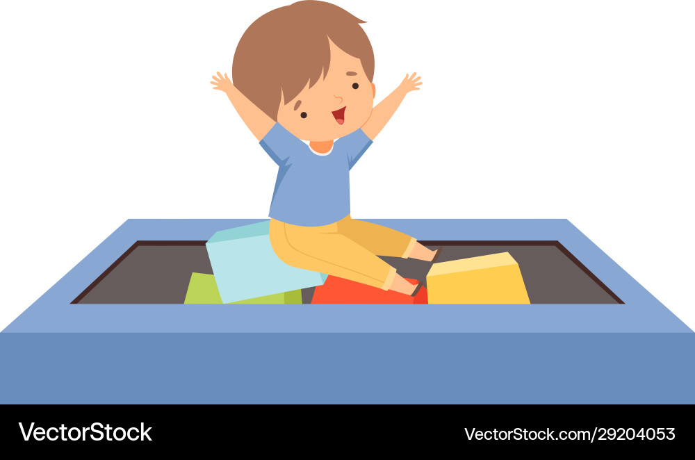 Cute little boy playing in a pool with soft Cute little boy playing in a pool with soft vector image