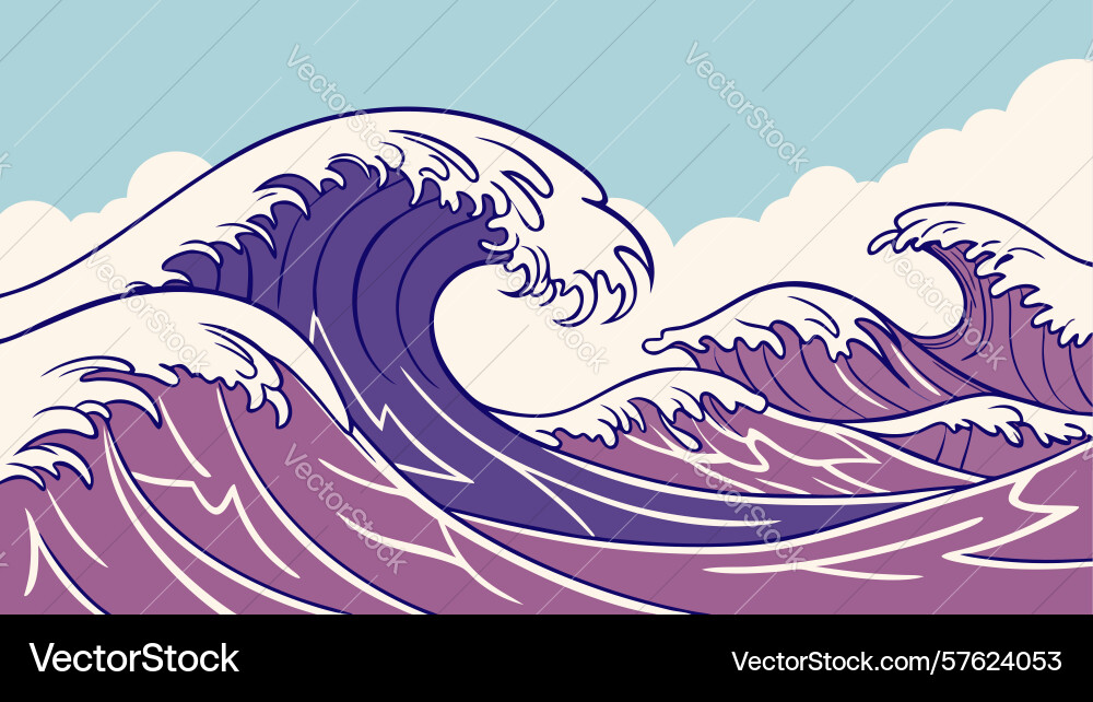 Dynamic ocean waves crashing with foam Vector Image