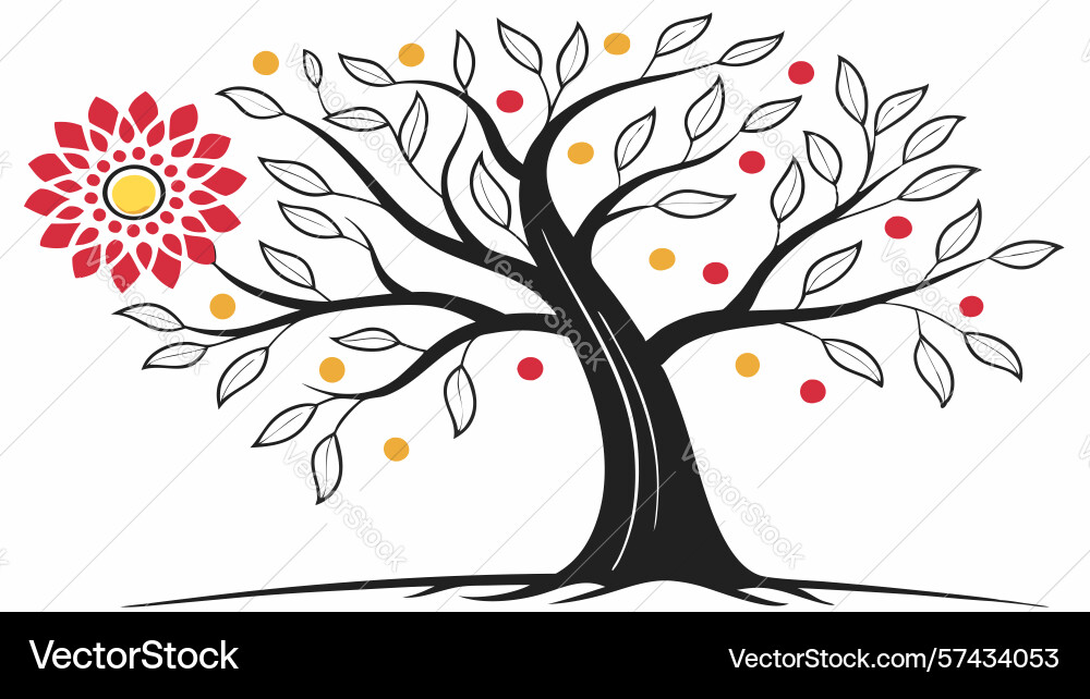 Dynamic tree with mandala bloom and flowing Vector Image