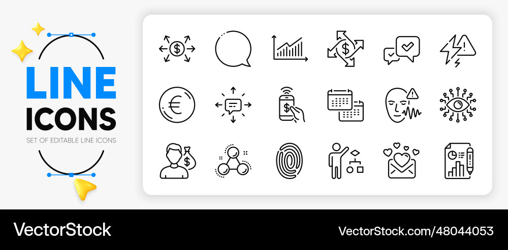 Fingerprint algorithm and euro money line icons Fingerprint algorithm and euro money line icons vector image