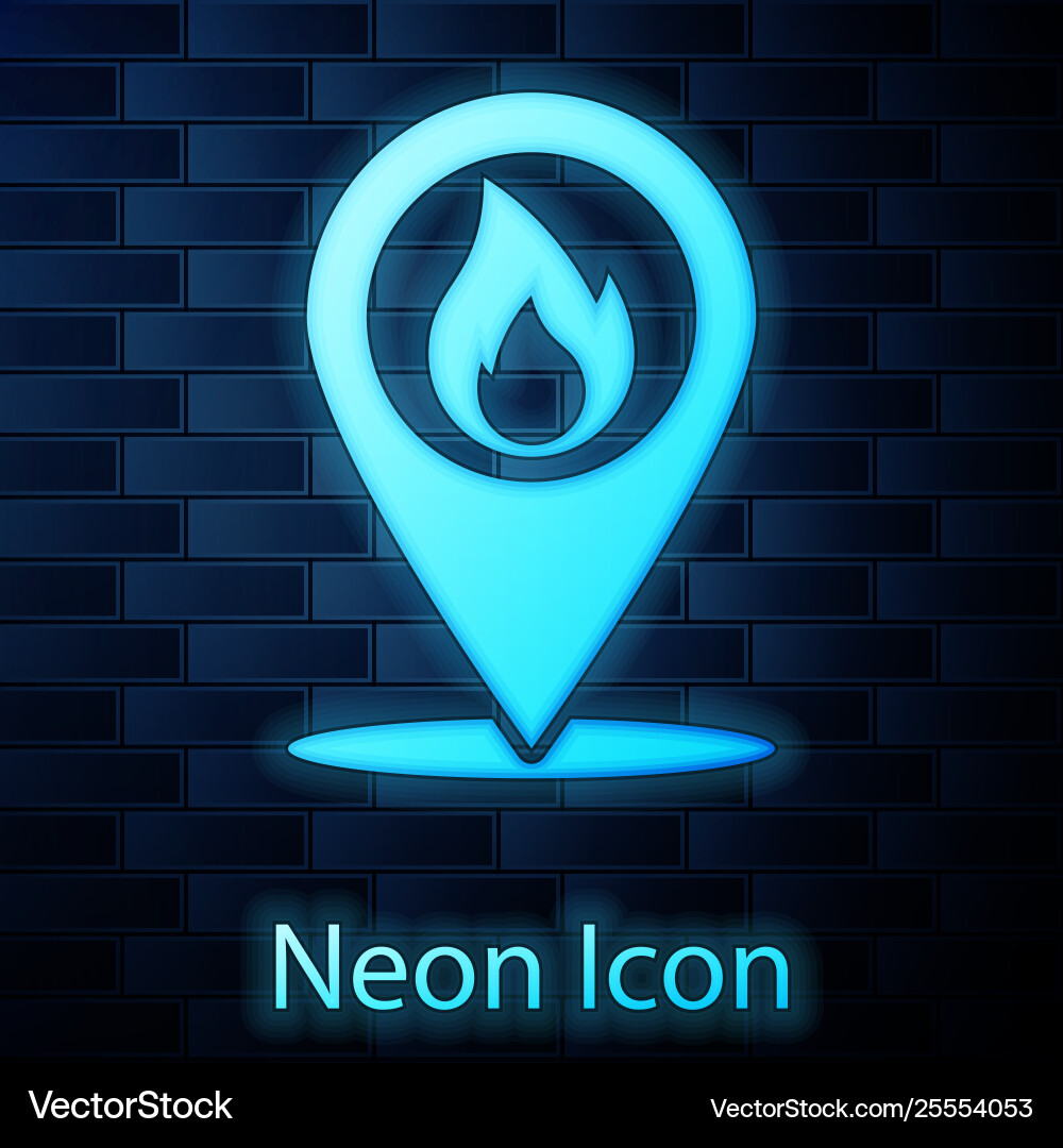 Glowing neon map pointer with fire flame icon Glowing neon map pointer with fire flame icon vector image