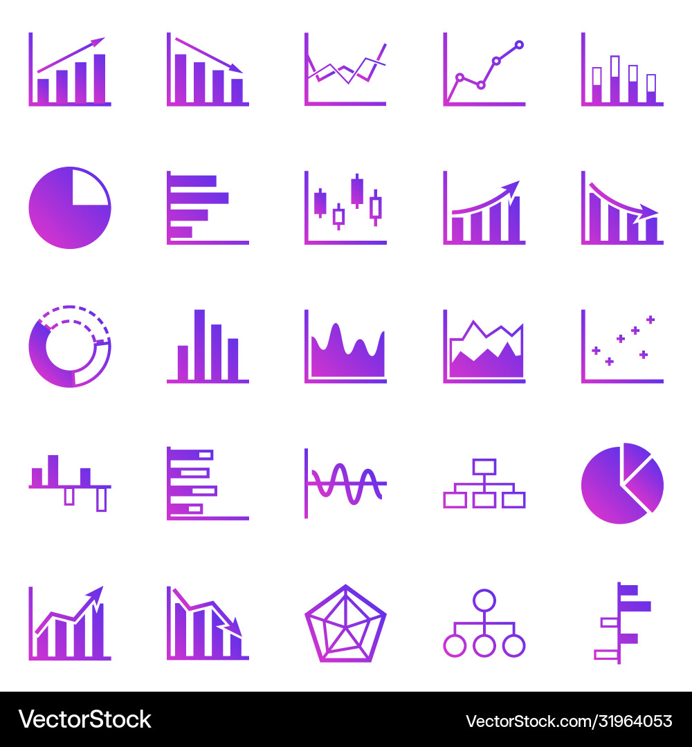 Gradient Graph Icons - Data & Charts vector image