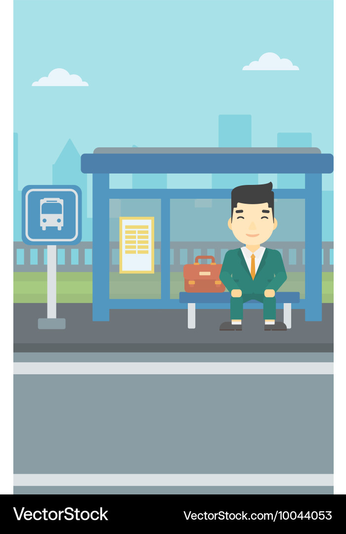Man waiting for bus at the stop Vector Image