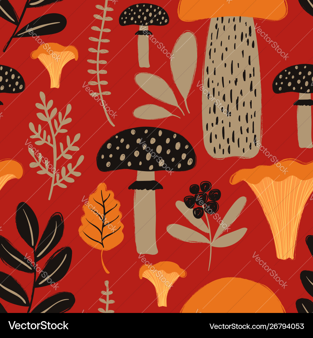 Retro Mushroom Seamless Pattern Vector Image