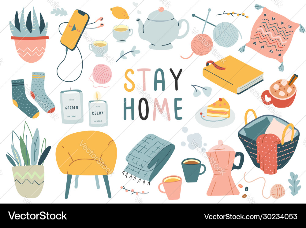 Stay home collection indoors activities concept Stay home collection indoors activities concept vector image