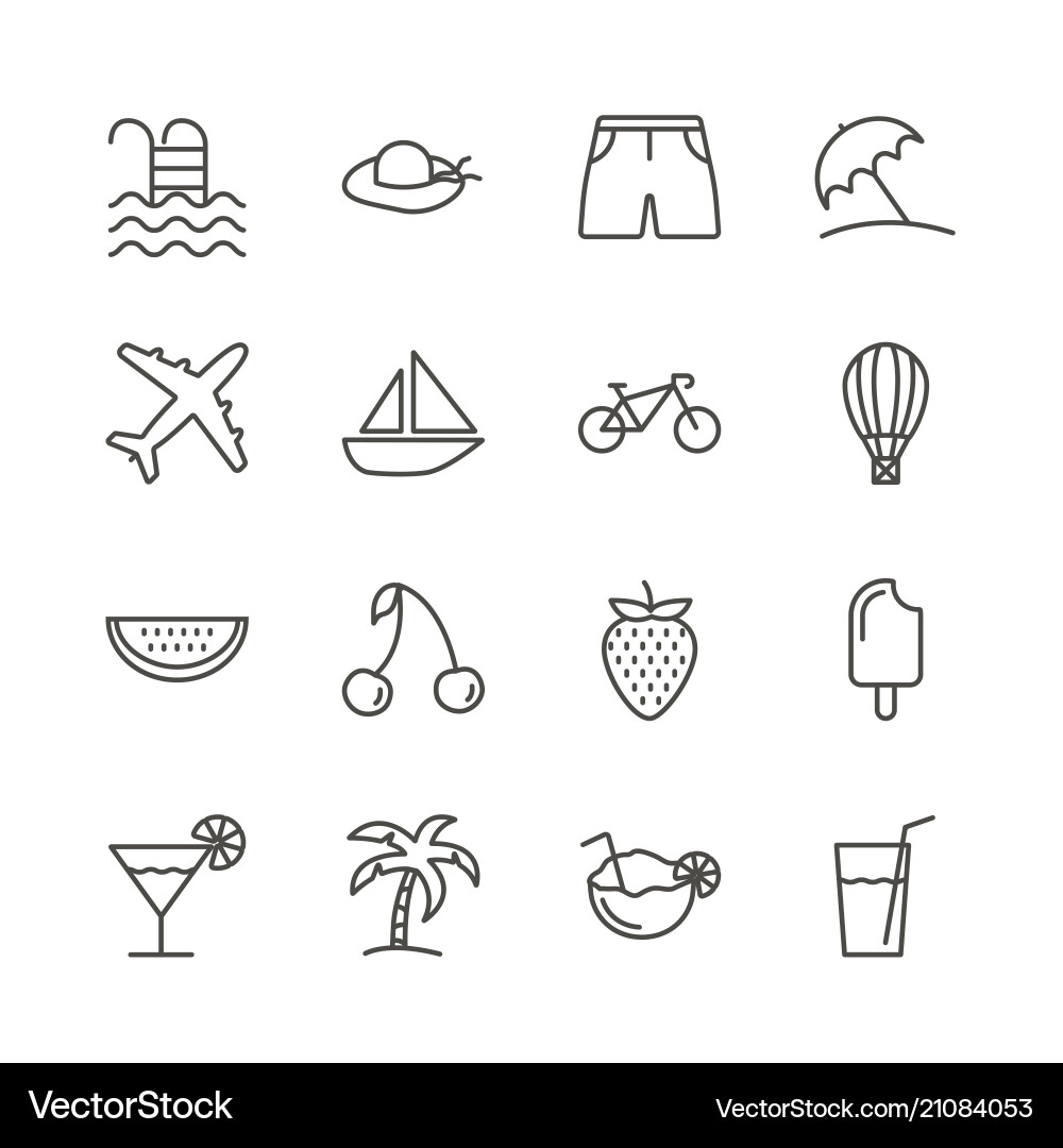 Summer set icon line recreation collection Summer set icon line recreation collection Vector Image