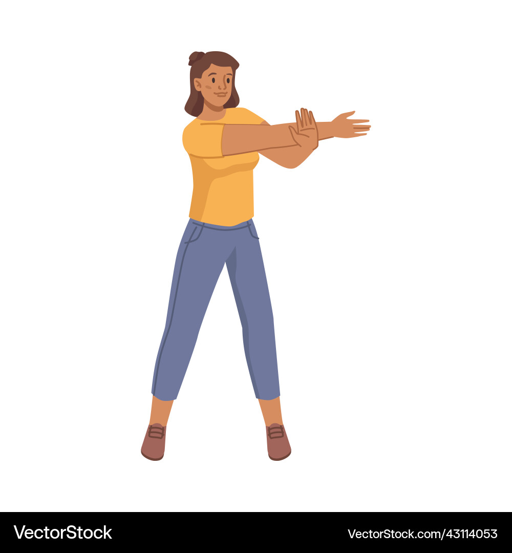 Woman warming up stretching hands exercise Woman warming up stretching hands exercise vector image