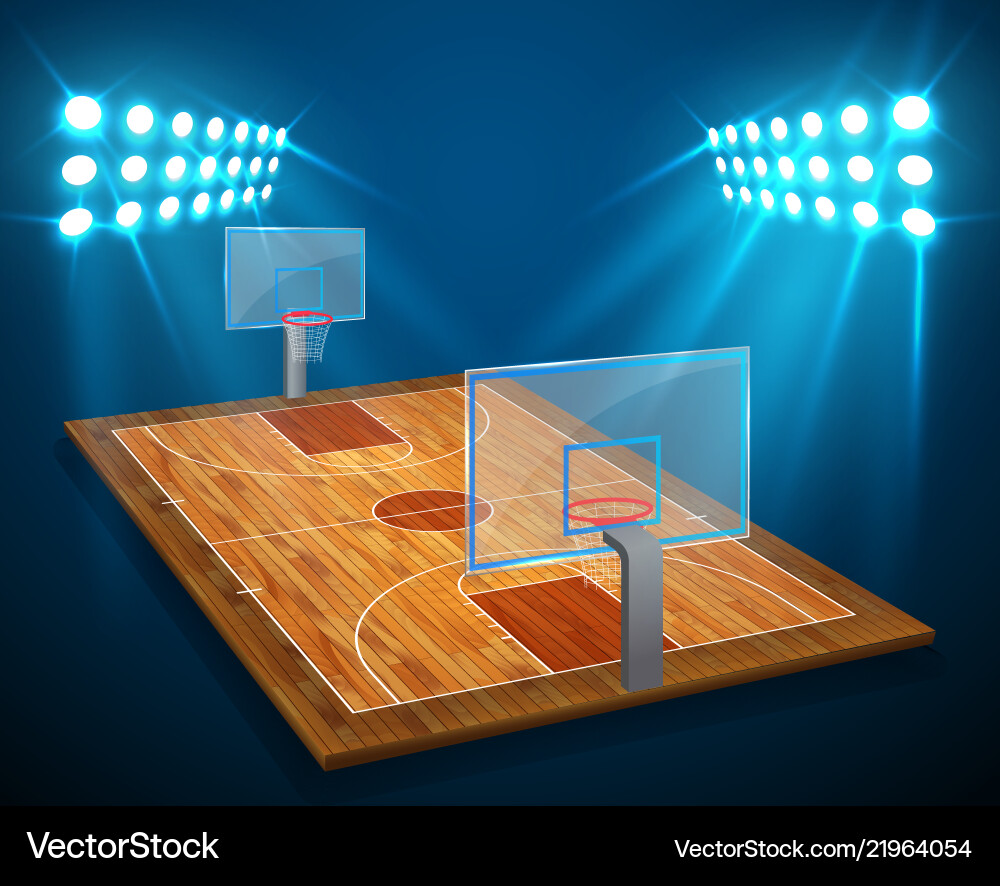 An of hardwood perspective basketball arena field An of hardwood perspective basketball arena field vector image