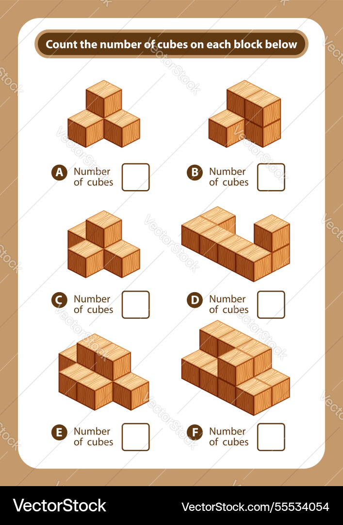 Articles sheet count the number of cubes on each Vector Image