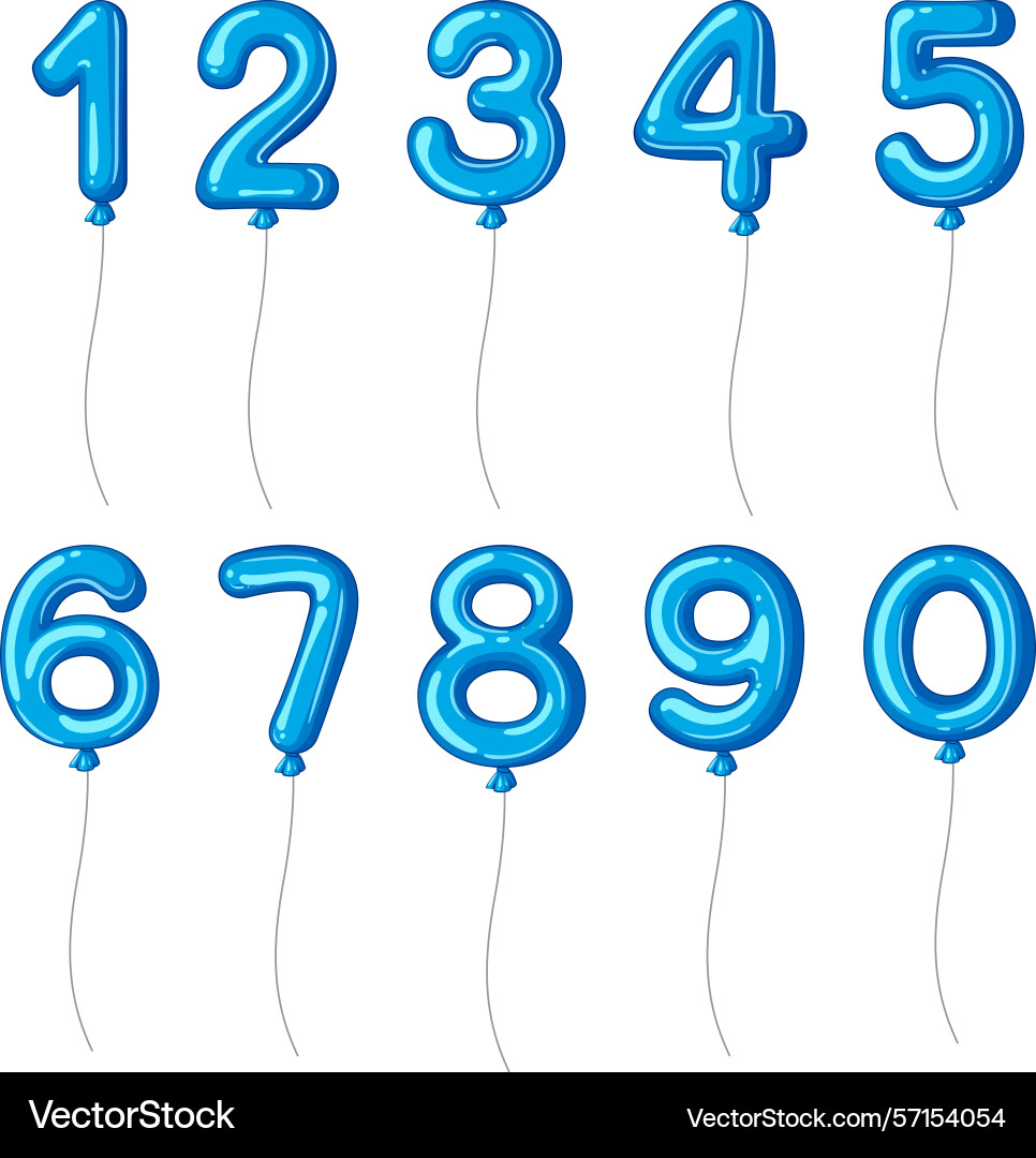 Blue balloon numbers with strings bright playful Blue balloon numbers with strings bright playful vector image