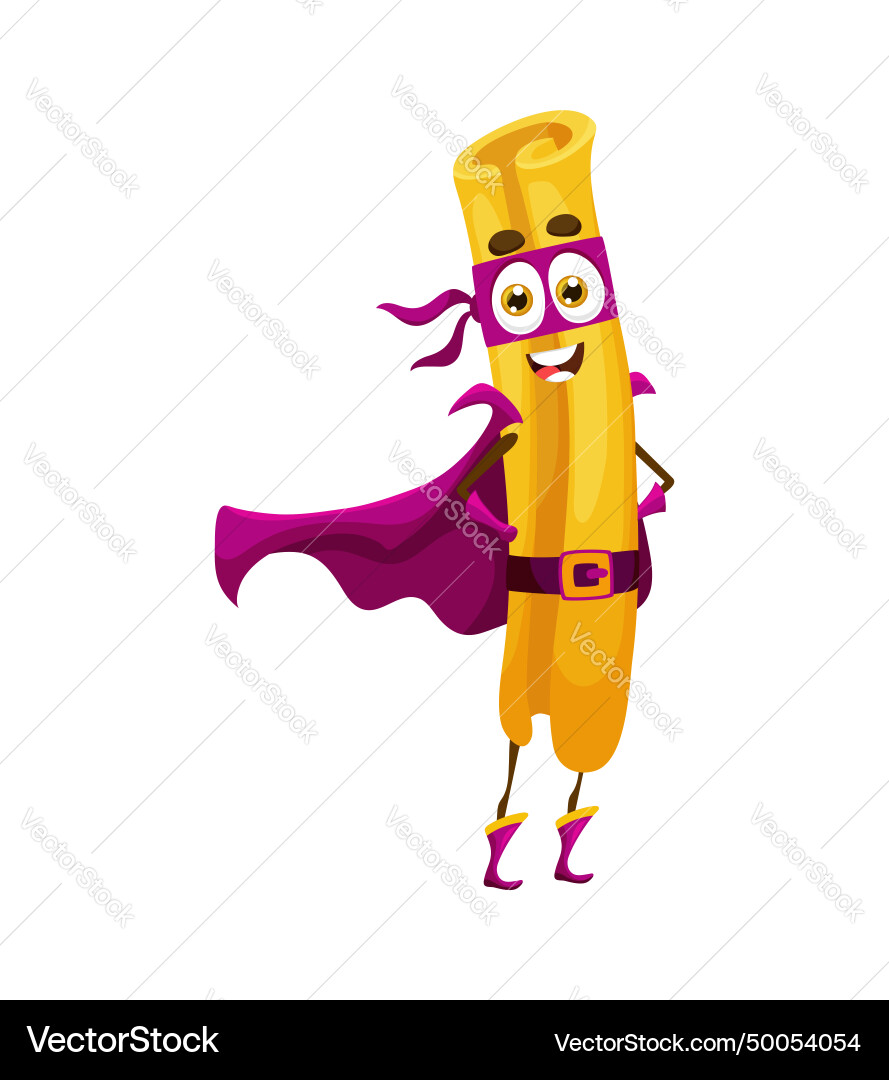 Cartoon casarecce italian pasta food superhero vector image