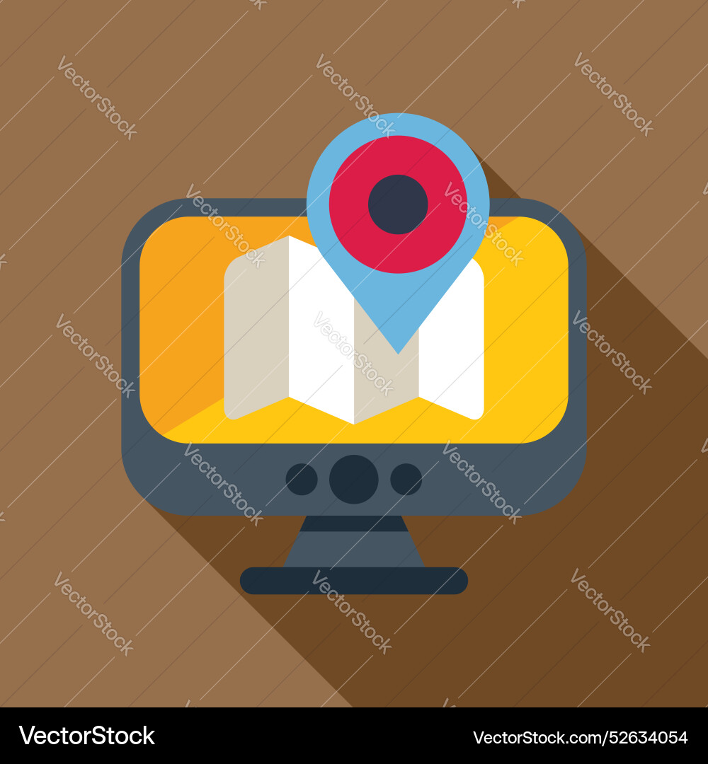 Computer showing location pin on map navigation Computer showing location pin on map navigation vector image