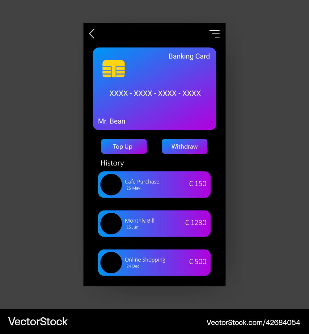 Dark mode ui mobile banking app vector image
