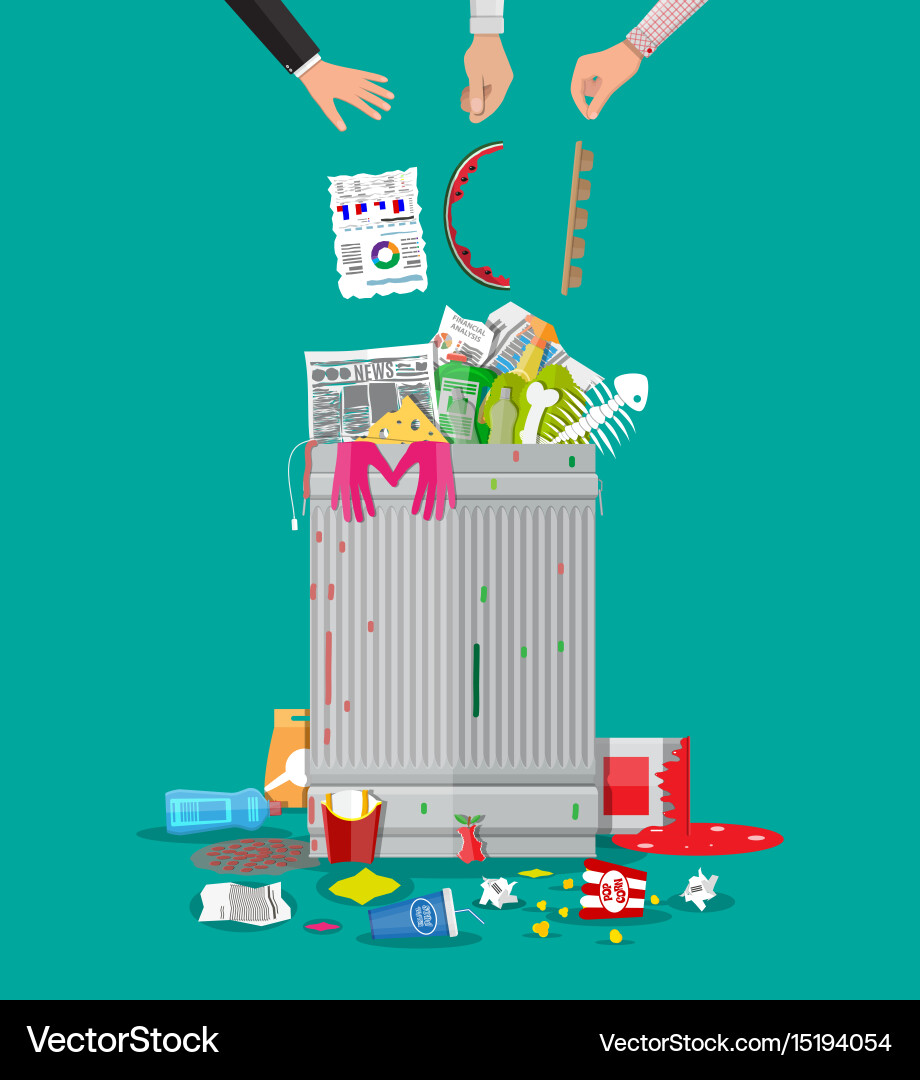 Garbage bin full of trash overflowing container vector image