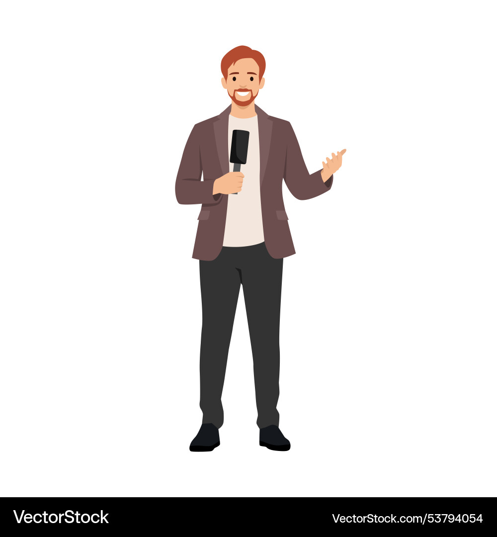 Journalist interviewer with microphone in hands Journalist interviewer with microphone in hands vector image