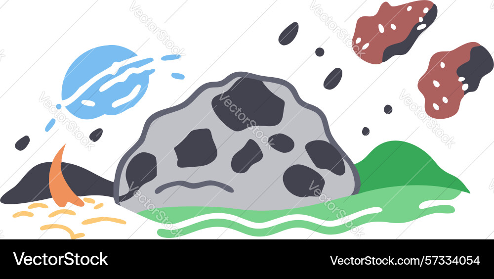 Multiple asteroids hovering over water design vector image