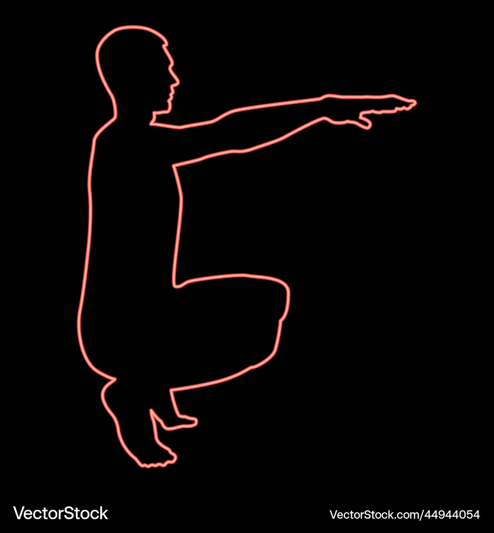 Neon crouching man doing exercises crouches squat Neon crouching man doing exercises crouches squat vector image