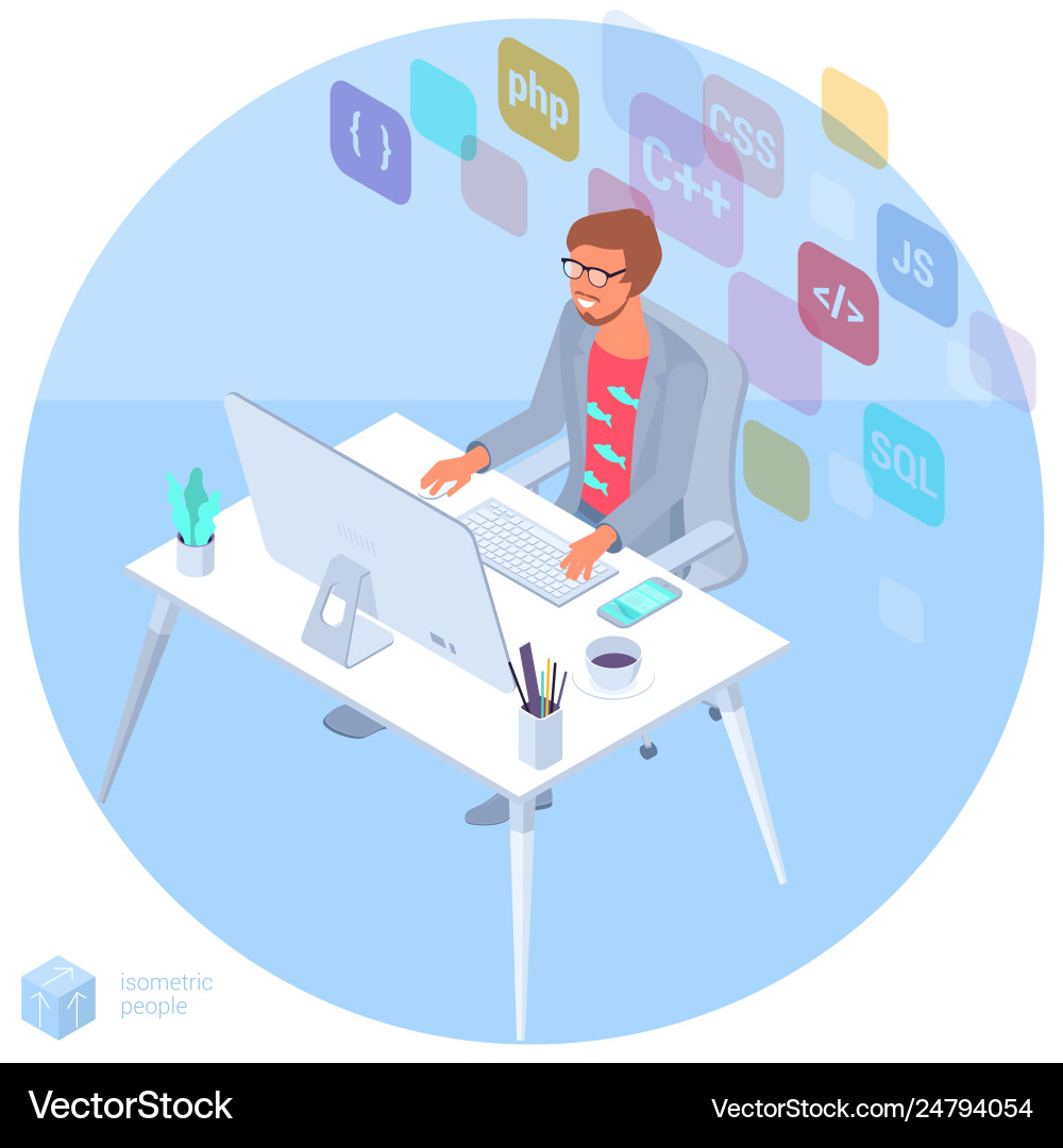 Programmer Working at Desk vector image