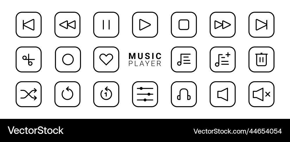 Set of media player icons in thin line style Vector Image