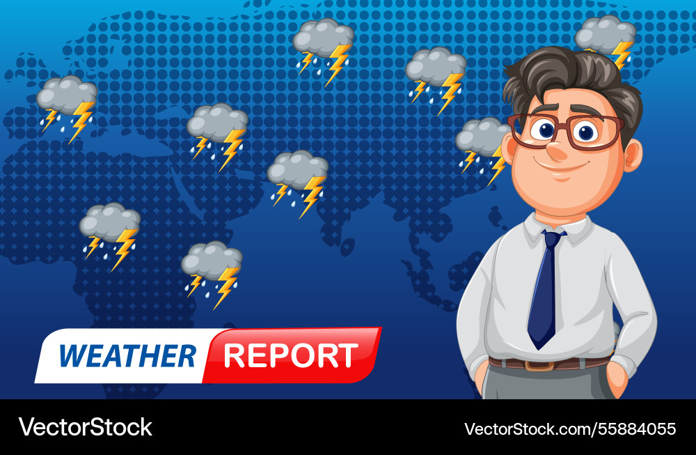 A weather reporter with global map background A weather reporter with global map background vector image