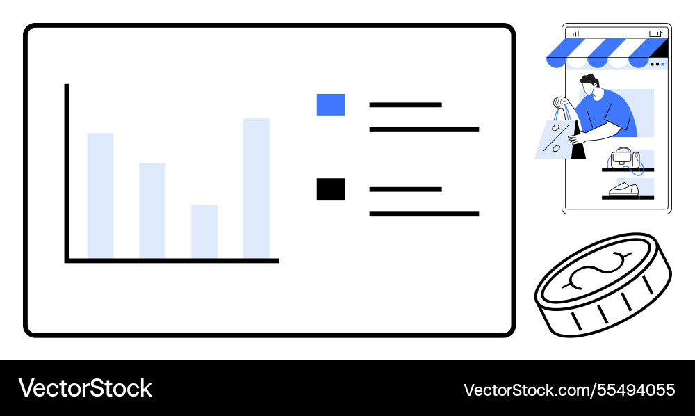 Analyzing e-commerce performance graphs online Analyzing e-commerce performance graphs online vector image