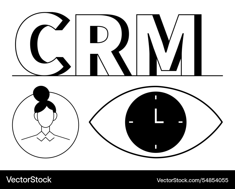 Crm concept with user profile and clock in eye Crm concept with user profile and clock in eye vector image