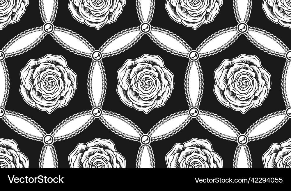 Hexagonal pattern with chains contour roses Hexagonal pattern with chains contour roses vector image