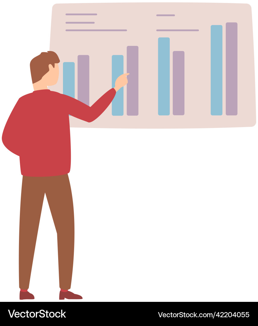 Man standing near flipchart with diagram Vector Image