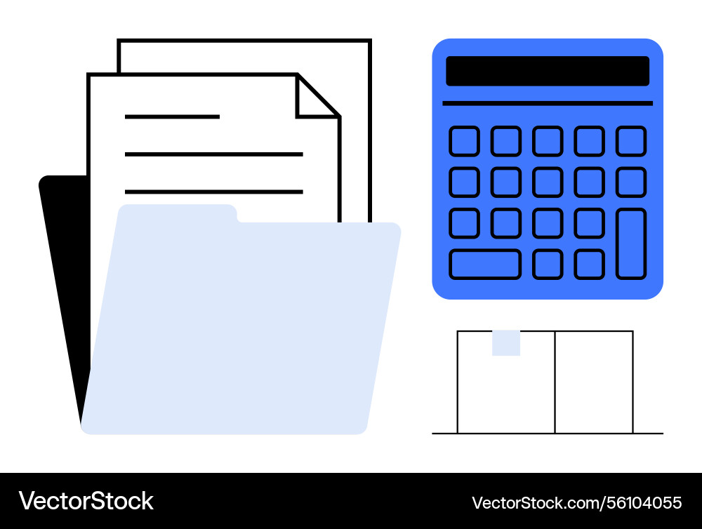 Office documents calculator and file folder Office documents calculator and file folder vector image