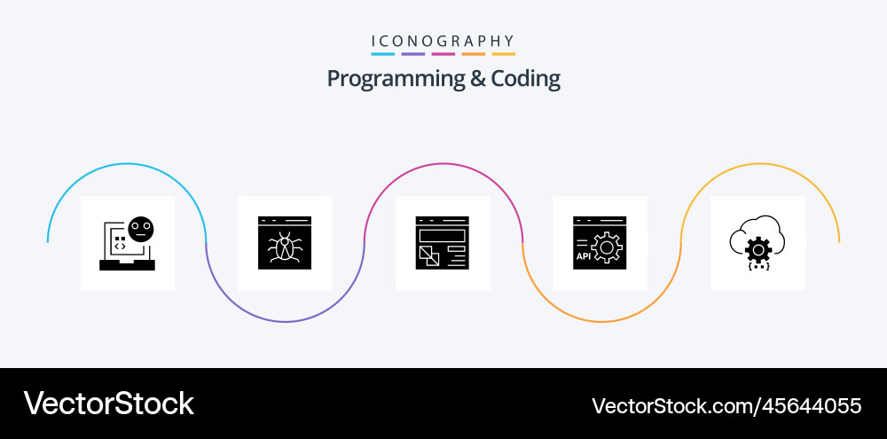 Programming and coding glyph 5 icon pack vector image