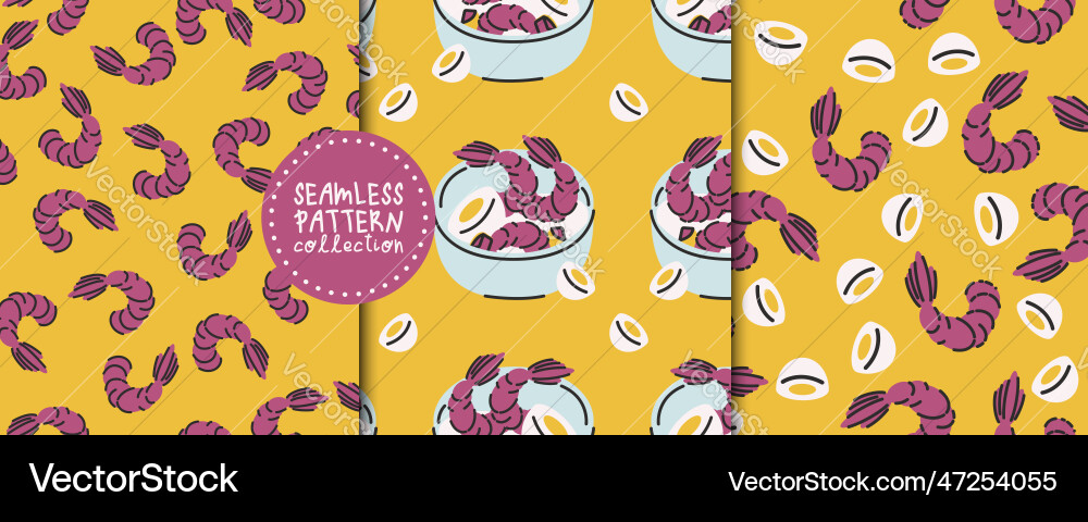 Seamless pattern set with shrimp and eggs Vector Image