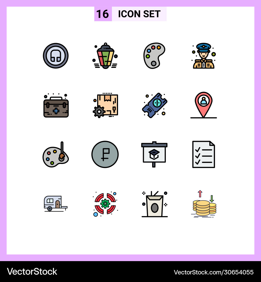 Set 16 flat color filled lines on grid vector image